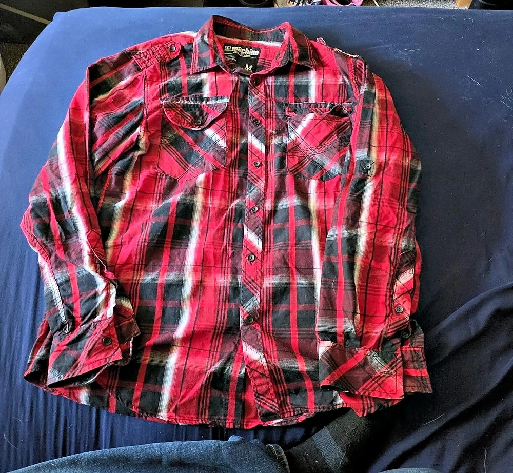 Machine Men's Plaid Button Down Shirt in Red & Black